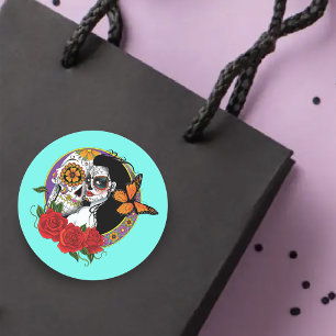 Sugar Skulls Art Nouveau Runder Aufkleber