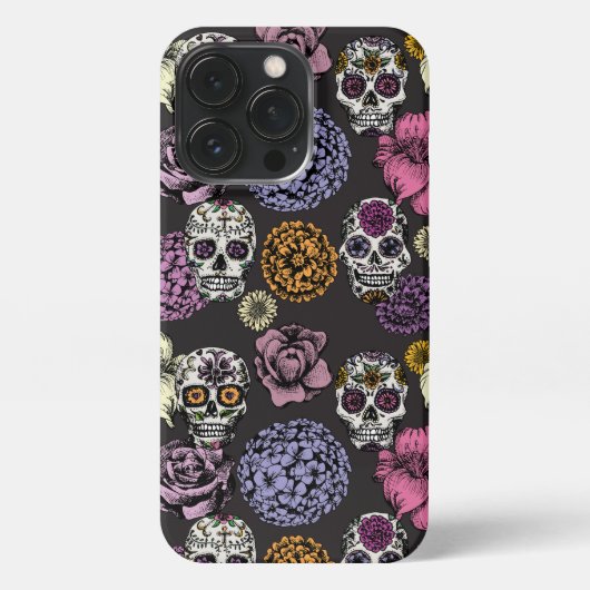 Sugar Skulls Black iPhone 13 Pro Fall Hülle (Rückseite)