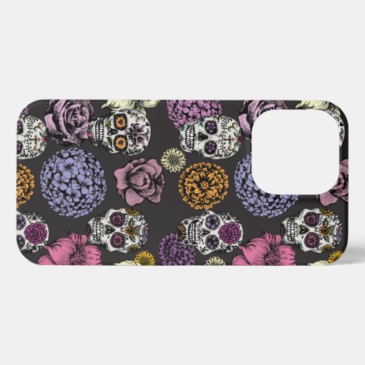 Sugar Skulls Black iPhone 13 Pro Fall iPhone Hülle (Rückseite (Horizontal))