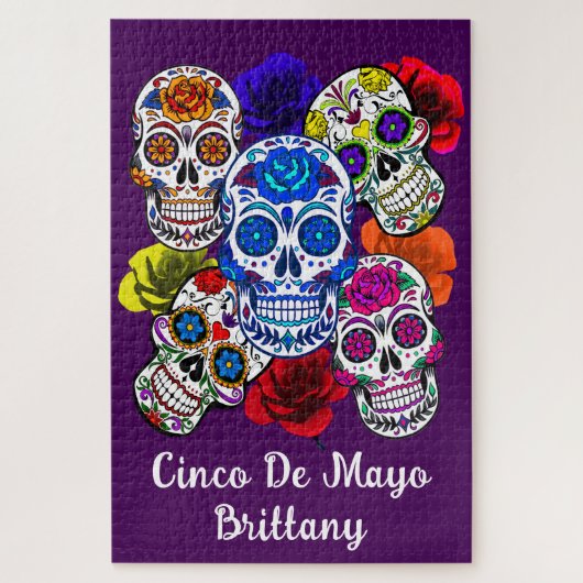 Sugar Skulls Bunte Rose Cinco Alle Soule Name Puzzle (Vertikal)