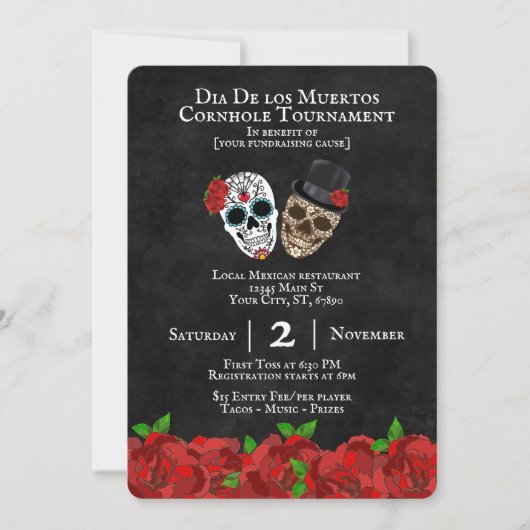 Sugar Skulls Cornhole Tournament Fundraiser Einladung (Vorderseite)