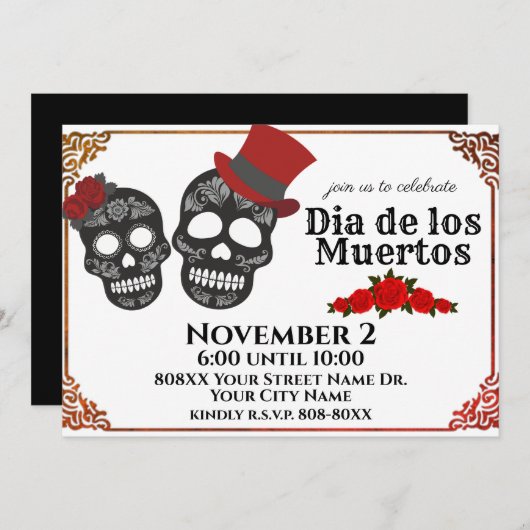 Sugar Skulls Couple Day of the Dead Party Einladung (Vorne/Hinten)