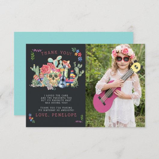 Sugar Skulls Day of the Dead Foto Danke Card Einladung (Vorne/Hinten)