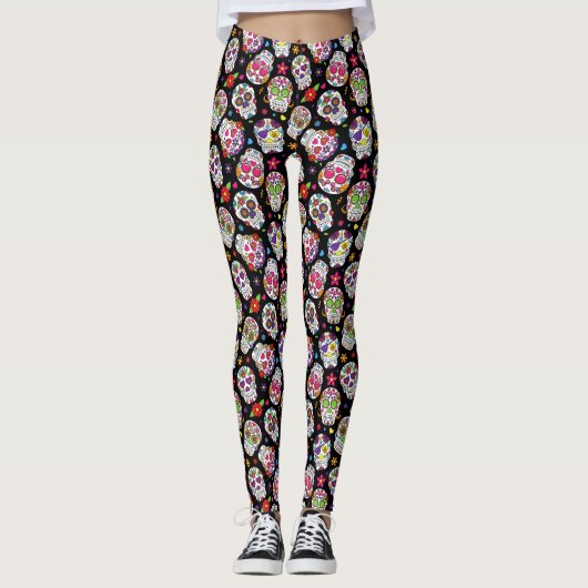 Sugar Skulls Day of the Dead Pop Fashion Leggings (Vorderseite)