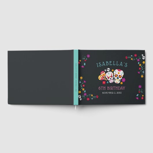 Sugar Skulls Day of the Dead Theme Birthday Party Gästebuch (Voll)