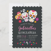 Sugar Skulls Day of the Dead Theme Quinceanera Einladung (Vorderseite)