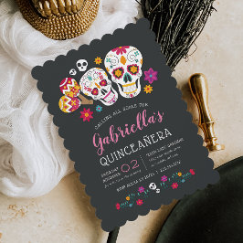 Sugar Skulls Day of the Dead Theme Quinceanera Einladung