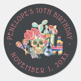 Sugar Skulls Día de los Muertos Birthday Runder Aufkleber