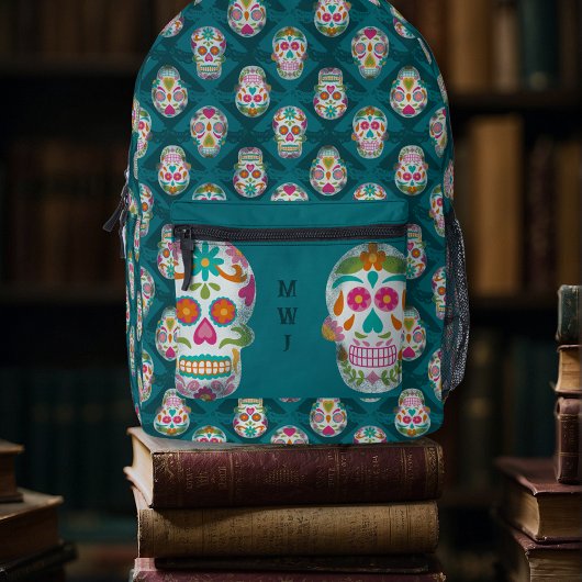 Sugar Skulls Dia De Los Muertos Mit Monogramm Bedruckter Rucksack