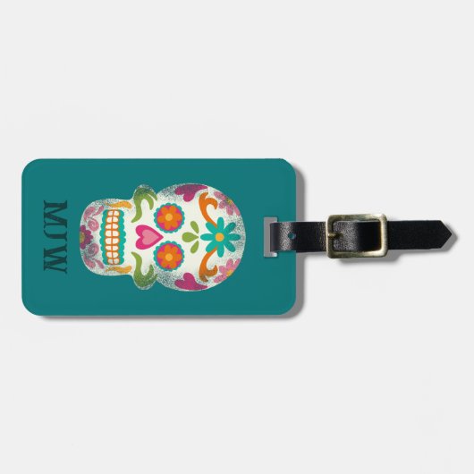 Sugar Skulls Dia De Los Muertos Mit Monogramm Gepäckanhänger (Vorderseite horizontal)