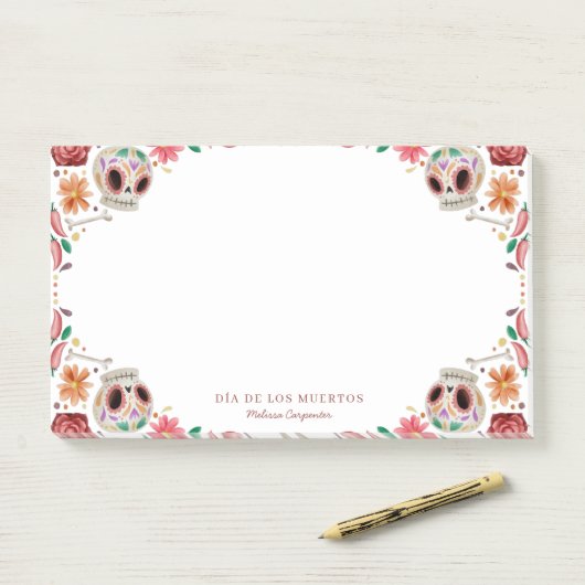 Sugar Skulls Día de los Muertos Theme Post-it Klebezettel (Auf Schreibtisch)