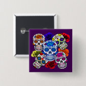 Sugar Skulls Farbenfrohe Rose Cinco Alle Soule Button (Vorne & Hinten)