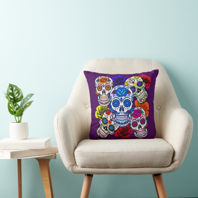 Sugar Skulls Farbenfrohe Rose Cinco Alle Soule Kissen (Stuhl )