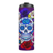 Sugar Skulls Farbenfrohe Rose Cinco Alle Soule Thermosbecher (Vorderseite)