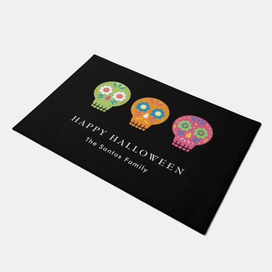 Sugar Skulls glücklich Halloween Custom Familienna Fußmatte (Schrägansicht)