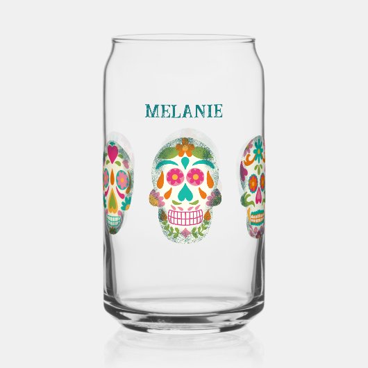 Sugar Skulls Illustration Personalisiert Dosenglas (Vorderseite)
