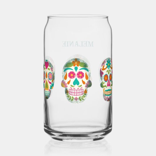 Sugar Skulls Illustration Personalisiert Dosenglas (Rückseite)