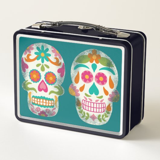 Sugar Skulls Illustration Personalisiert Metall Brotdose (Rückseite)