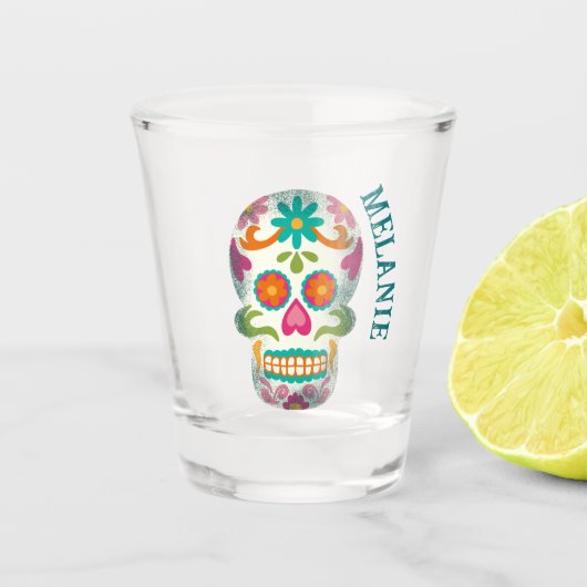 Sugar Skulls Illustration Personalisiert Schnapsglas (Vorderseite)