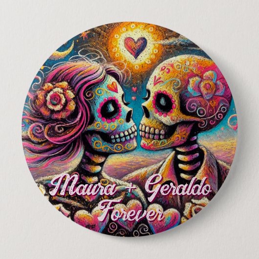 Sugar Skulls in Love Chalk Pastel Personalized Button (Vorderseite)