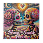Sugar Skulls in Love Chalk Pastel Personalized Fliese (Vorderseite)