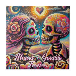Sugar Skulls in Love Chalk Pastel Personalized Fliese