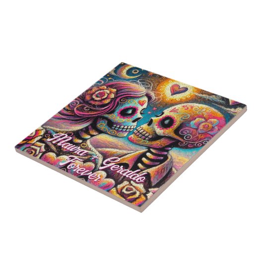 Sugar Skulls in Love Chalk Pastel Personalized Fliese (Seite)