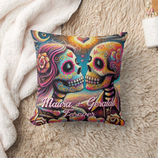 Sugar Skulls in Love Chalk Pastel Personalized Kissen (Decke)