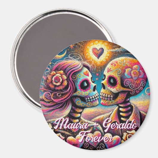 Sugar Skulls in Love Chalk Pastel Personalized Magnet (Vorderseite/Rückseite)