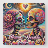 Sugar Skulls in Love Chalk Pastel Personalized Quadratische Wanduhr (Vorderseite)