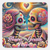 Sugar Skulls in Love Chalk Pastel Personalized Quadratischer Aufkleber (Vorderseite)