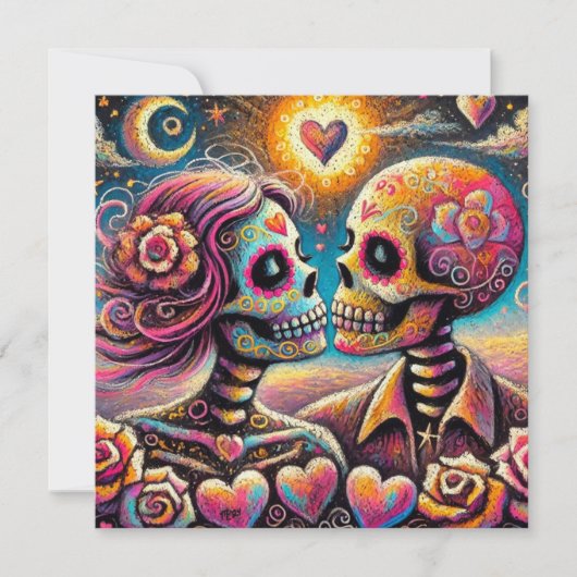 Sugar Skulls Liebe Impressionistische Valentinerka (Vorderseite)