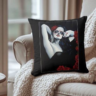 Sugar Skulls Rote Rosen Black Kissen