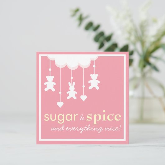Sugar & Spice Girl Kinderdusche Einladung (Stehend Vorderseite)