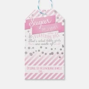 Sugar & Spice Rosa & Silber Baby Shower Geschenkan Geschenkanhänger