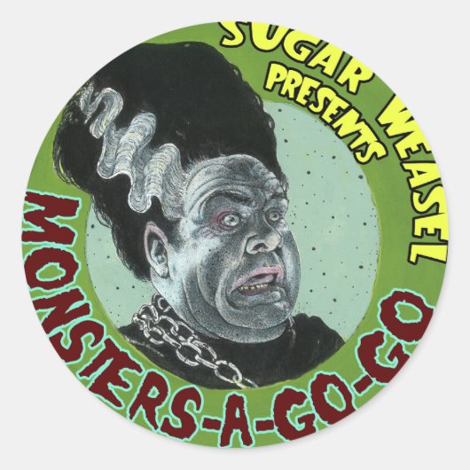 Sugar Weasel präsentiert Monsters-A-Go-Go Runder Aufkleber (Vorderseite)