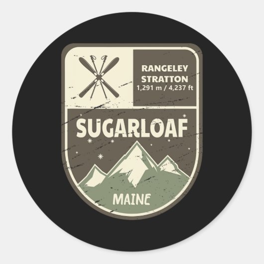 Sugarloaf Maine Skiing Vintag Runder Aufkleber (Vorderseite)