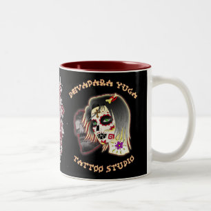 sugarskull lady, sugar skull deva, schwert herz zweifarbige tasse