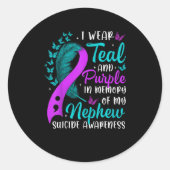 Suicide Awareness I Wear Teal Purple In Memory Of Runder Aufkleber (Vorderseite)