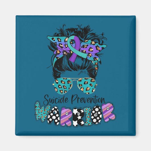 Suicide Awareness Shirt Messy Bun Hair Suicide Pre Magnet (Vorne)