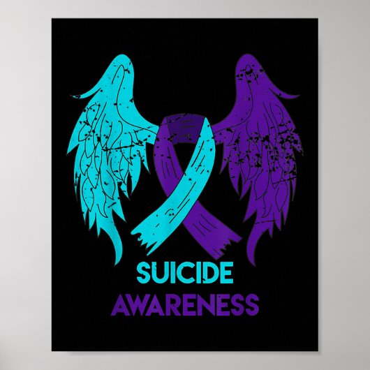 Suicide Awareness Shirt Wings And Ribbon Teal And Poster (Vorne)