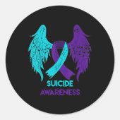 Suicide Awareness Shirt Wings And Ribbon Teal And Runder Aufkleber (Vorderseite)