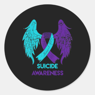 Suicide Awareness Shirt Wings And Ribbon Teal And Runder Aufkleber