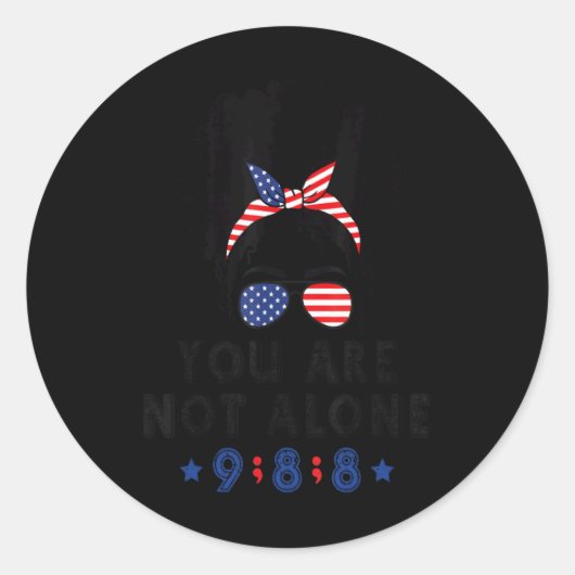 Suicide Prevention 988 Comma Messy Bun With Usa Fl Runder Aufkleber (Vorderseite)
