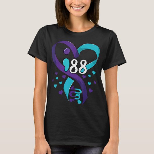 Suicide Prevention Awareness 988 Heart Teal And Pu T-Shirt (Vorderseite)