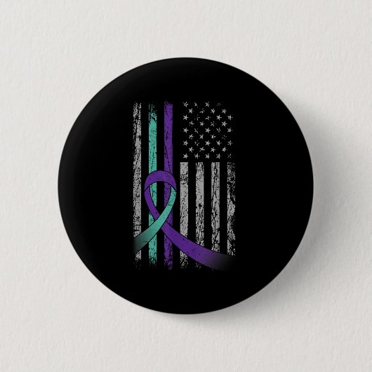 Suicide Prevention Awareness America Flag Teal Pur Button (Vorderseite)