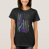 Suicide Prevention Awareness America Flag Teal Pur T-Shirt (Vorderseite)