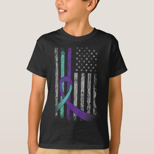 Suicide Prevention Awareness America Flag Teal Pur T-Shirt (Vorderseite)