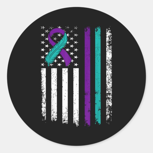 Suicide Prevention Awareness American Flag Ribbon  Runder Aufkleber (Vorderseite)