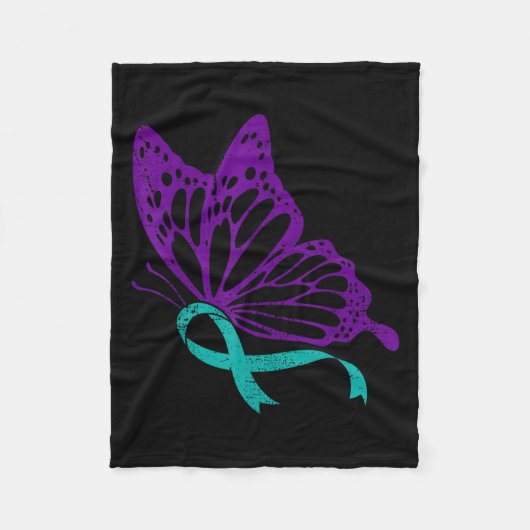 Suicide Prevention Awareness Teal &amp; Purple Rib Fleecedecke (Vorderseite)